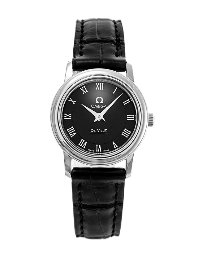 De Ville Prestige in Steel on Black Alligator Leather Strap with Black Dial