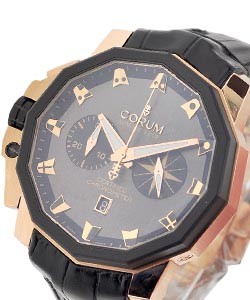 Admiral''s Cup 50mm in Rose Gold with Black Rubber Bezel on Black Crocodile Leather Strap with Black Dial