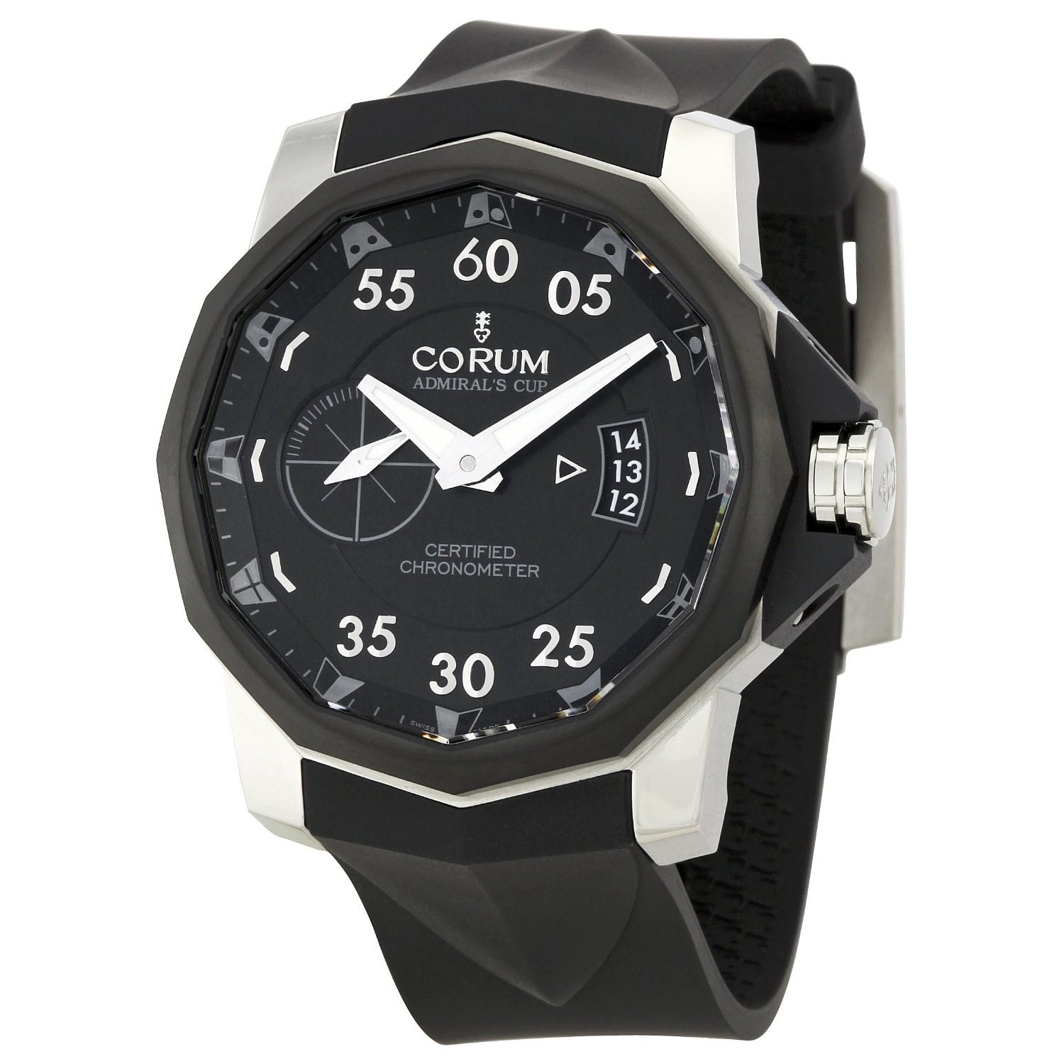 Admiral's Cup Competition 48 in Titanium On Black Rubber Strap with Black Dial