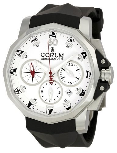Admiral's Cup 44mm Chronograph in Steel on Black Rubber Strap with White Dial