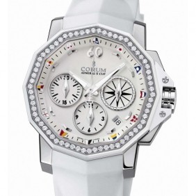 Admiral's Cup Chronograph in Steel with Diamond Bezel on White Rubber Strap with Silver Dial