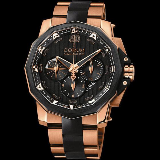 Admiral's Cup 48mm Chronorgraph Men's in Rose Gold on Rubber and Rose Gold Bracelet with Black Dial