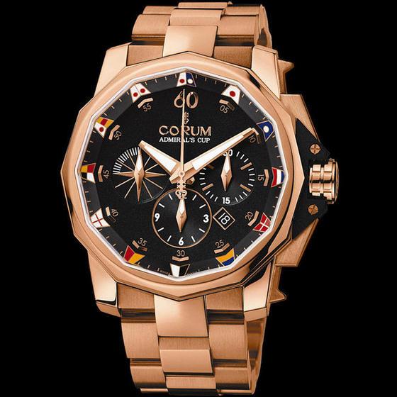 Admiral's Cup Chronograph 48mm in Rose Gold on Rose Gold Bracelet with Black Dial