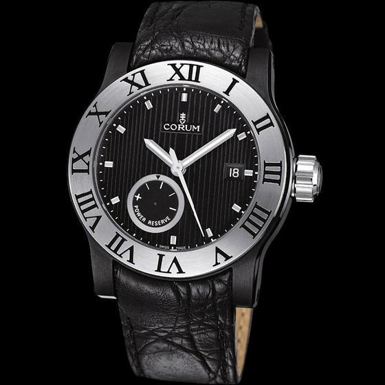 Romvlvs 42mm Automatic in Steel on Black Leather Strap with Black Dial