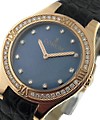 Romvlvs Lady's 31mm in Rose Gold with Diamond Bezel On Black Leather Strap with Black Mother of Pearl Diamond Dial
