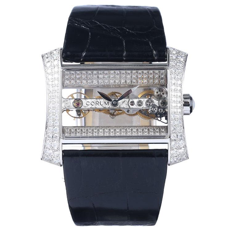 Golden Bridge Lady's in White Gold w/ Diamond Bezel on Black Leather Strap with Transparent Dial