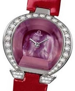 Specialities Omegamania in White Gold with Diamond Bezel On Red Satin Strap with Red Dial