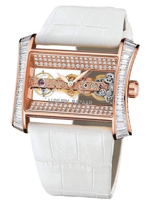 Golden Bridge Lady's in Rose Gold with Diamond Bezel on White Crocodile Leather Strap with Transparent Dial