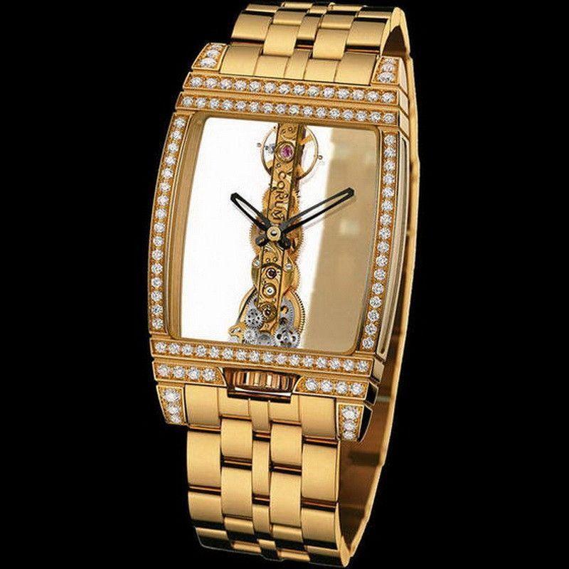Golden Bridge Men's in Yellow Gold with Diamond Bezel on Yellow Gold Bracelet with Transparent Dial