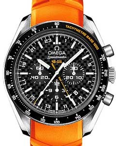 Speedmaster HB-SIA Co-Axial GMT Chronograph in Titanium on Orange Rubber Strap with Black Carbon Fiber Dial