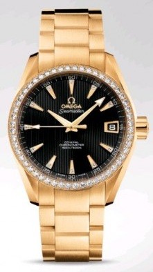 Seamaster Aqua Terra Chronometer in Yellow Gold with Diamonds on Yellow Gold Bracelet with Black Dial