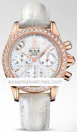 Deville Co-Axial Chronograph in Rose Gold with Diamond Bezel on White Alligator Leather Strap and White MOP Dial