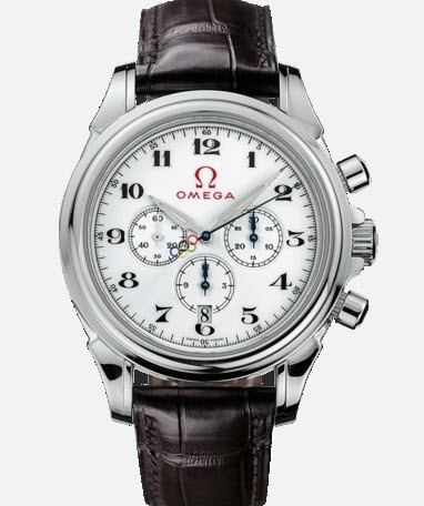 Deville Specialities Olympic Collection Timeless in Steel on Brown Alligator Leather Strap with White Dial