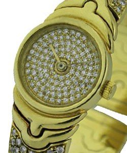 Parentesi Tubogas Bangle in Yellow Gold on Yellow Gold Diamond Bangle Bracelet with Diamond Pave Dial