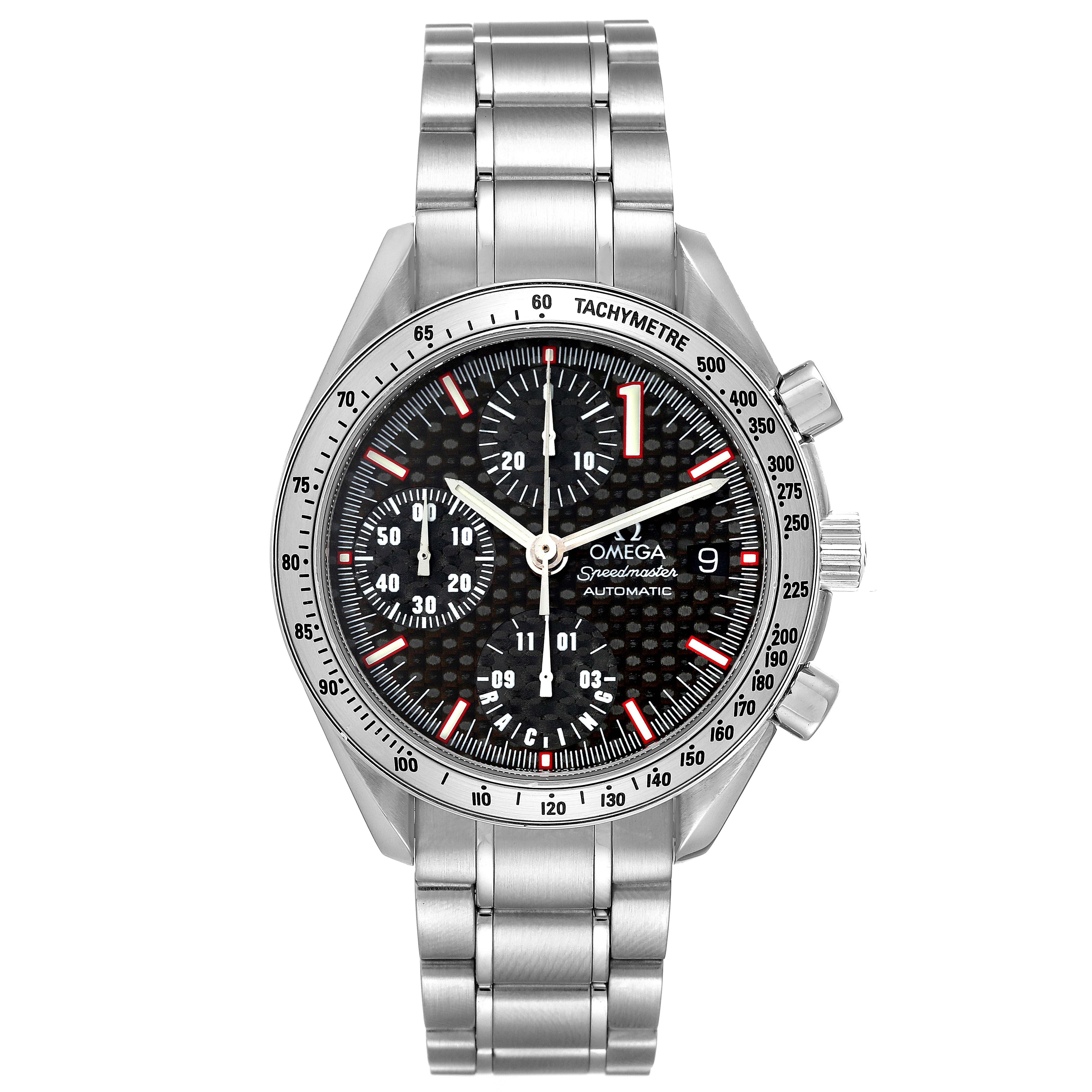 Speedmaster Schumacher World Champ 2001 in Steel on Steel Bracelet with Black Dial