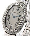 Baignoire Ladies in White Gold with Diamond Bezel on White Gold Bracelet with Silver Dial