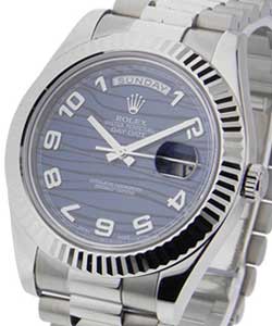 Day Date II President in White Gold with Fluted Bezel on White Gold President Bracelet with Blue Wave Arabic Dial