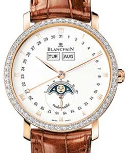 Villeret Moon Phase Men''s - Diamond Bezel Rose Gold on Strap with White Dial