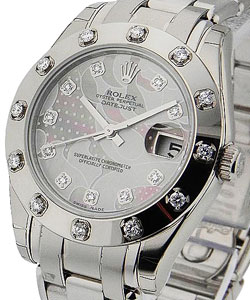 Masterpiece Mid Size 34mm in White Gold with 12 Diamond Bezel on Bracelet with Gold Dust Dream Diamond Dial