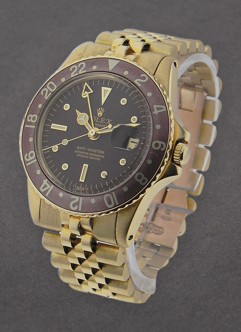 Pre-Owned Rolex GMT Master in Yellow Gold with Brown Bezel