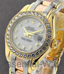 Lady's Masterpiece Tridor with Yellow Gold 32 Diamond Bezel on Tridor Pearlmaster Bracelet with White MOP Diamond Dial