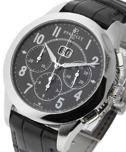 Perrelet Chronograph Big Date Steel on Strap with Black Dial