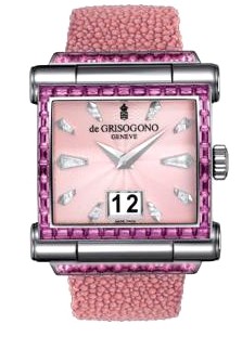 Instrumento Grande 41.1mm Automatic in White Gold with Rubies Bezel on Pink Galuchat Strap with Pink Dial