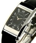 Edward Piguet in White Gold on Black Leather Strap with Black Arabic Dial