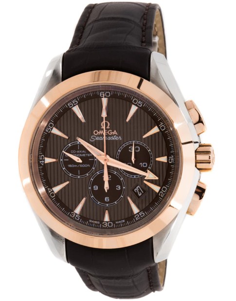 Aqua Terra Chronograph Men's in Steel with Rose Gold Bezel on Brown Crocodile Leather Strap with Brown Dial