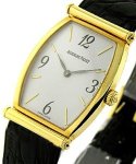 Carnegie Large Size in Yellow Gold on Black Leather Strap with White Dial