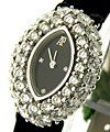 Lady's Diamond watches in White Gold with Diamonds Bezel on Black Crocodile Leather Strap with Black Dial 
