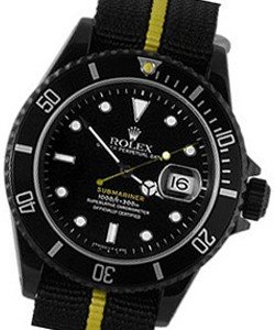 Submariner Date 40mm in Black DLC Steel on Black & Yellow Nato Strap with Black Dial