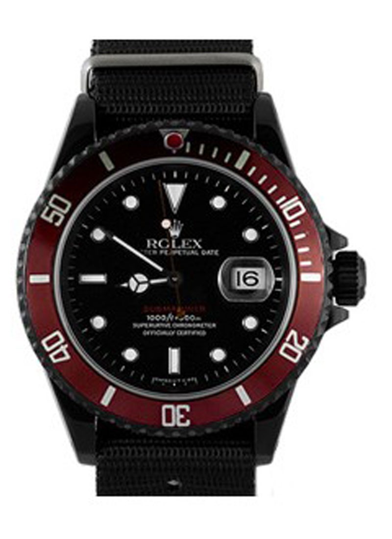 Pre-Owned Rolex Submariner Date 40mm in Black DLC Steel with Red Bezel