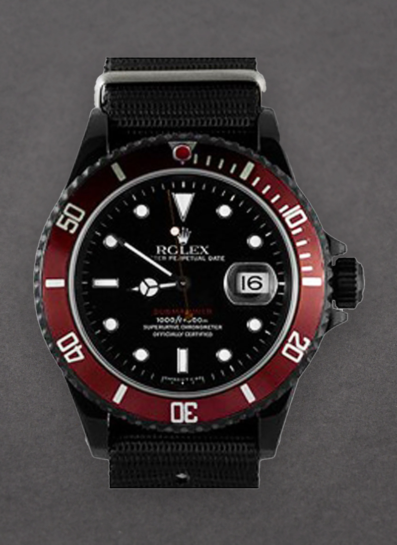 Pre-Owned Rolex Submariner Date 40mm in Black DLC Steel with Red Bezel