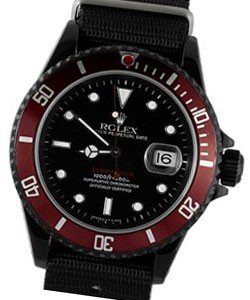 Submariner Date 40mm in Black DLC Steel with Red Bezel on Black Nato Fabric Strap with Black/Red Dial