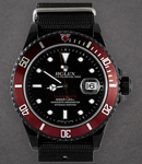 Submariner Date 40mm in Black DLC Steel with Red Bezel on Black Nato Fabric Strap with Black/Red Dial