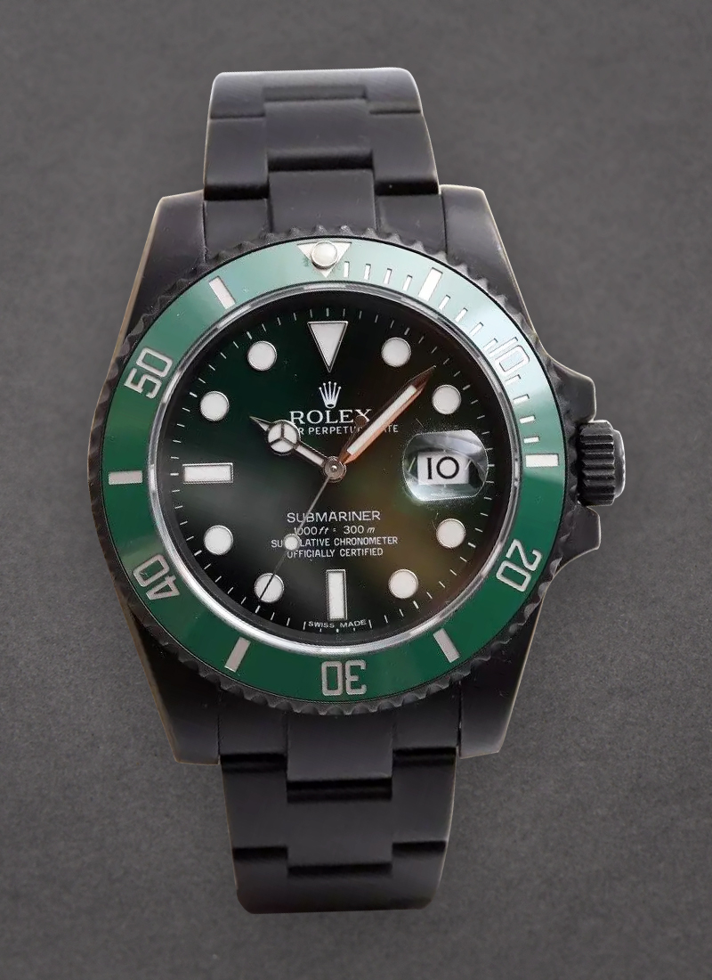 Pre-Owned Rolex Submariner Date 40mm in Black DLC Steel with Green Bezel