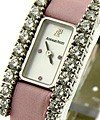 Rectangle in White Gold with Diamonds on Pink Satin Strap MOP Ruby Dial