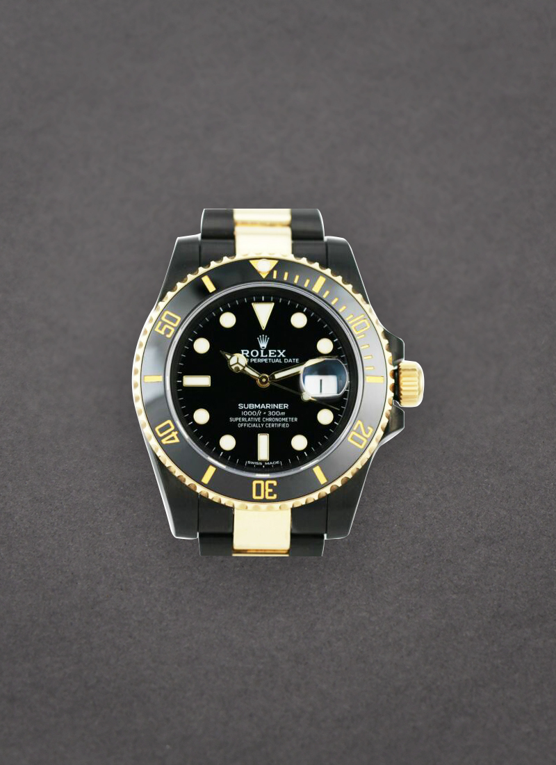 Pre-Owned Rolex Submariner Date 40mm in Black DLC Steel with Gold Bezel