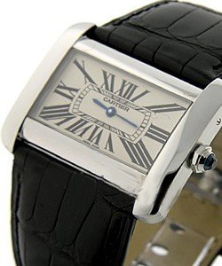 Tank Divan Large Size in Steel on Black Alliagtor Leather Strap with Silver Dial