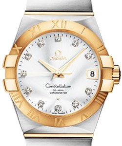 Constellation Men's Automatic in 2-Tone Steel and Yellow Gold on Bracelet w Silver Diamond Dial