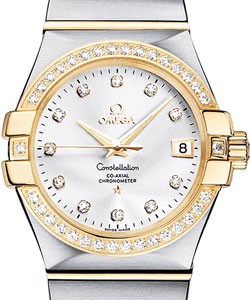 Constellation Men's Automatic in 2-Tone Steel and Yellow Gold on Bracelet w Silver Diamond Dial