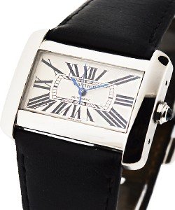 Tank Divan Large Size in Steel on Black Alligator Leather Strap with Silver Dial