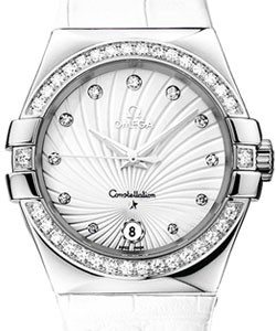 Constellation Ladies 35mm in Steel with Diamond Bezel on White Crocodile Leather Bracelet with White Diamond Dial