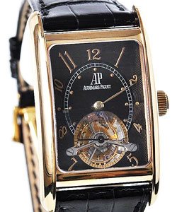 Edward Piguet Tourbillon in Yellow Gold on Black Crocodile Leather Strap with Black Dial