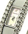 Rectangle in White Gold with Diamonds on White Satin Strap with MOP Dial