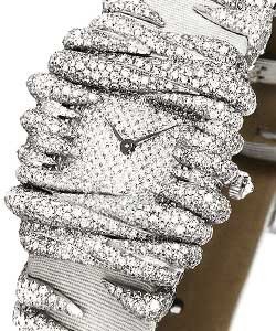 Givrine in White Gold with Diamond on Silver Satin Strap with Paved Diamond Dial