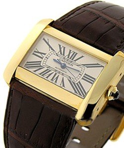 Tank Divan in Yellow Gold on Brown Leather Strap with Silver Roman Dial