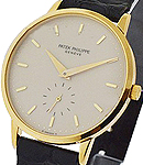 Calatrava 3893 33mm Mechanical Yellow Gold on Strap with Ivory Dial