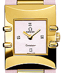Vintage Quadra in Yellow Gold on Pink Satin Strap with Pink MOP Dial